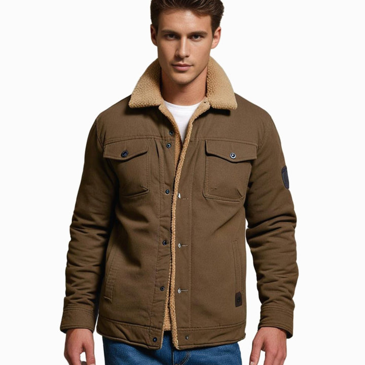 Men's Sherpa-Lined Fleece Collar Outdoor Casual Jacket