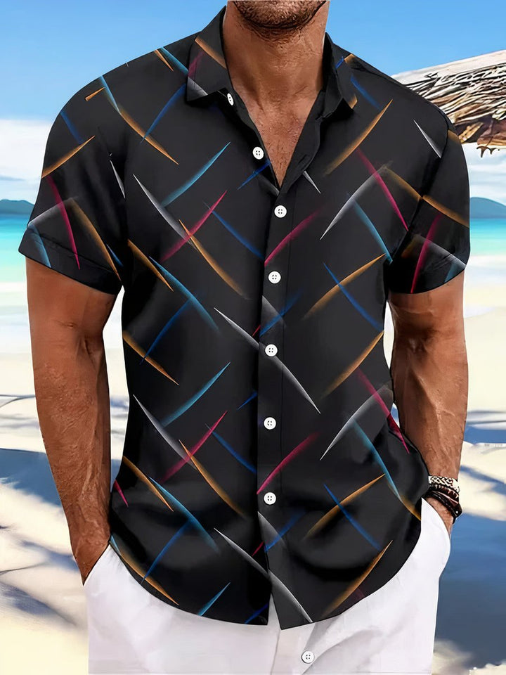Men's Short-Sleeve Abstract Geometric Print Button-Down Shirt