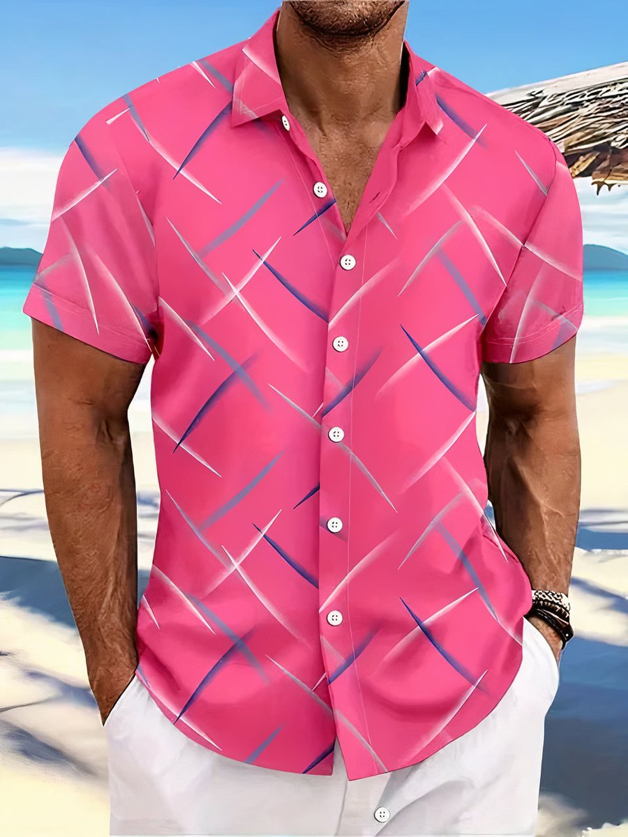 Men's Short-Sleeve Abstract Geometric Print Button-Down Shirt
