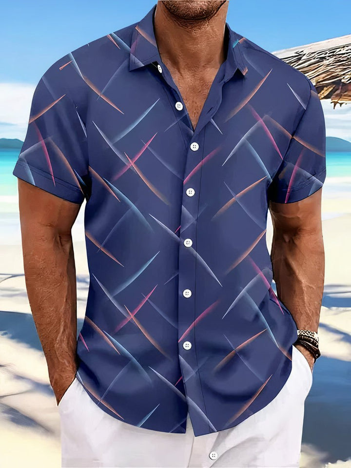 Men's Short-Sleeve Abstract Geometric Print Button-Down Shirt