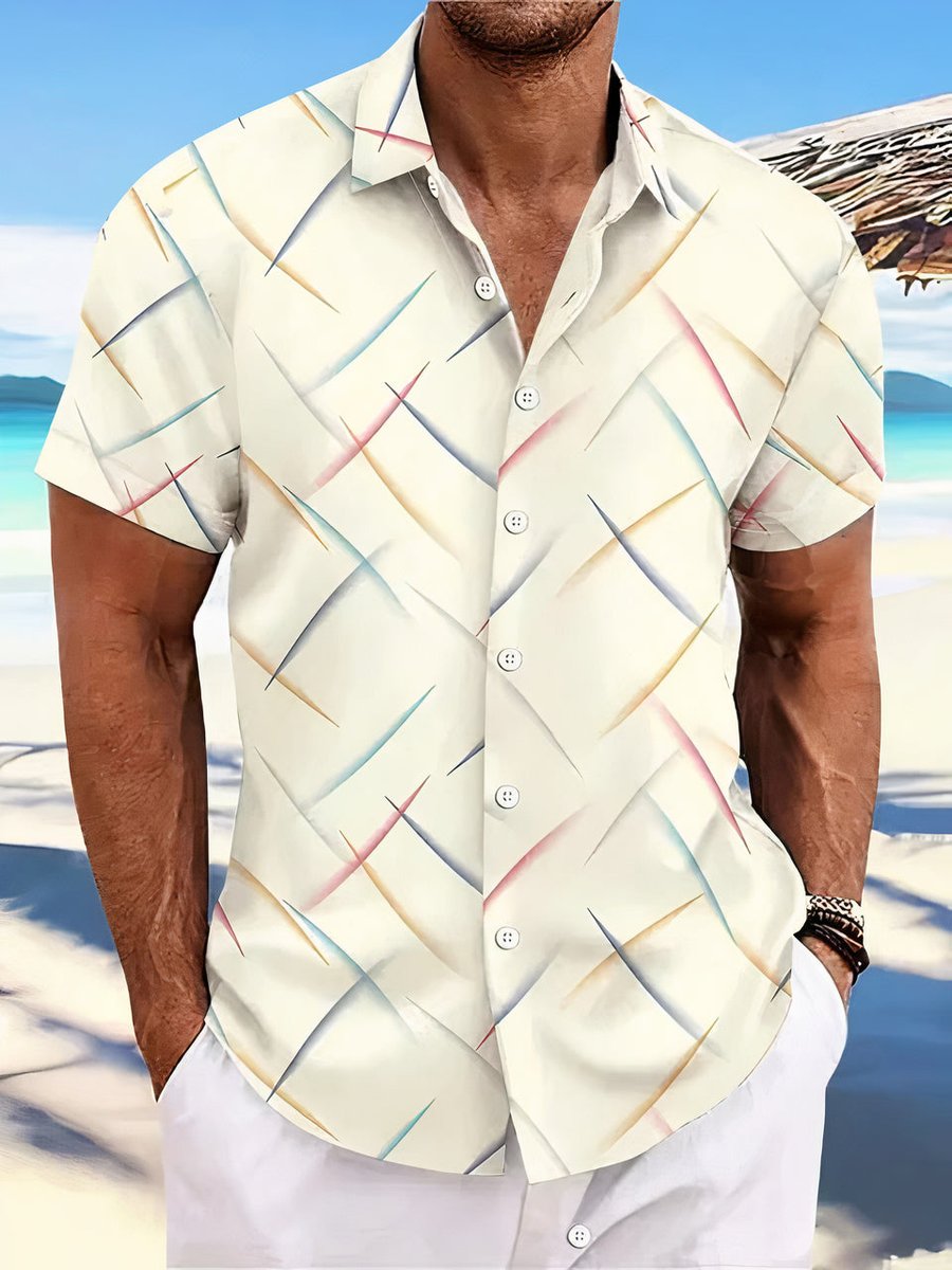 Men's Short-Sleeve Abstract Geometric Print Button-Down Shirt