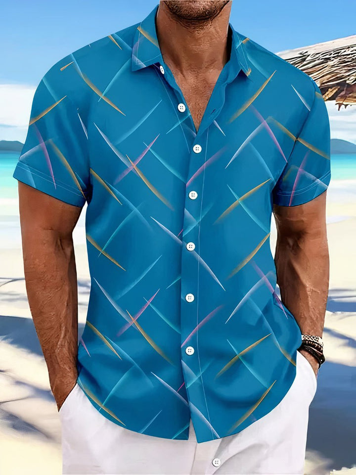 Men's Short-Sleeve Abstract Geometric Print Button-Down Shirt