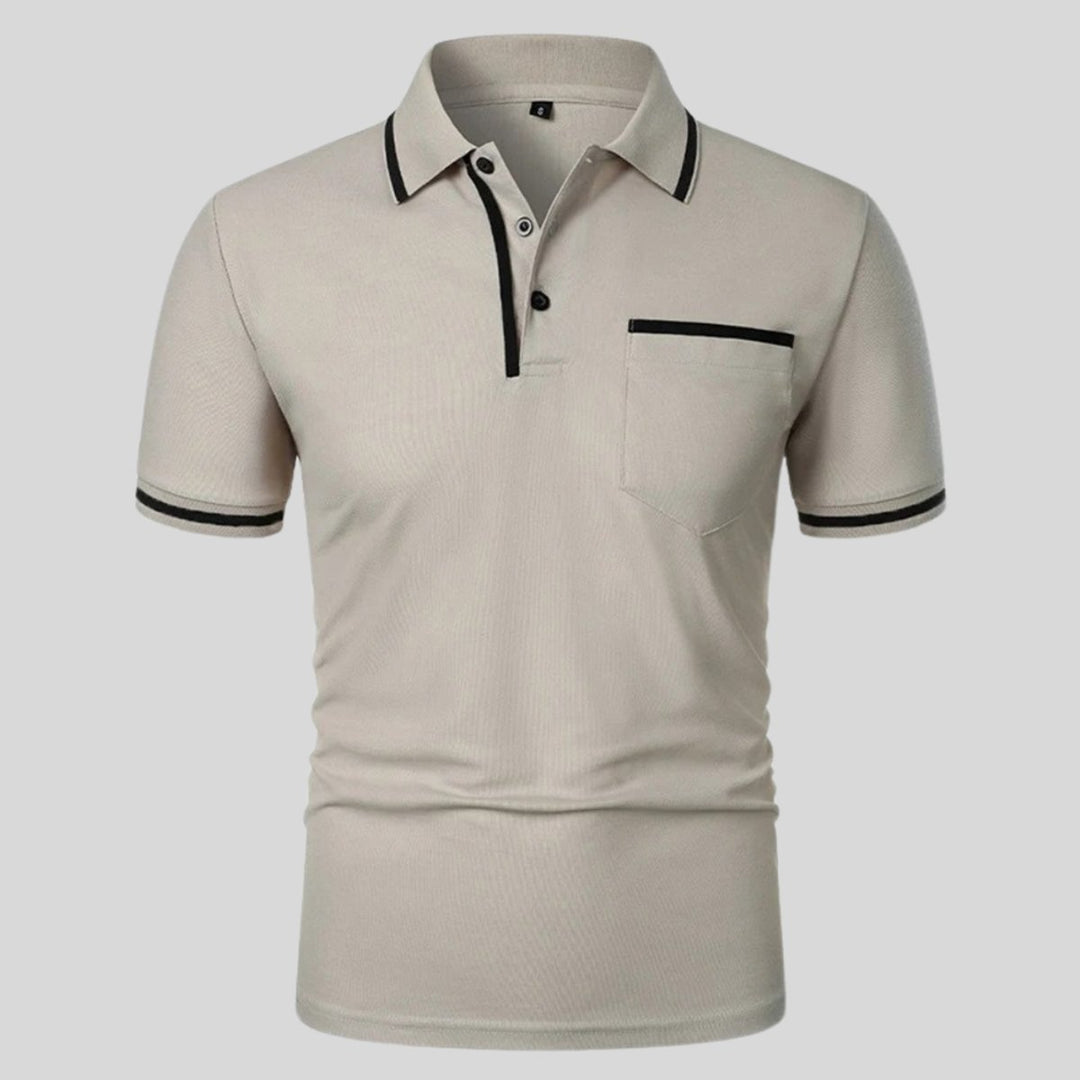 Men's Short-Sleeve Contrast-Trim Chest Pocket Polo Shirt - Light Gray