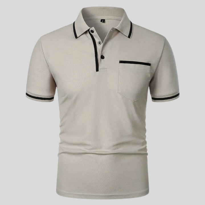 Men's Short-Sleeve Contrast-Trim Chest Pocket Polo Shirt - Light Gray