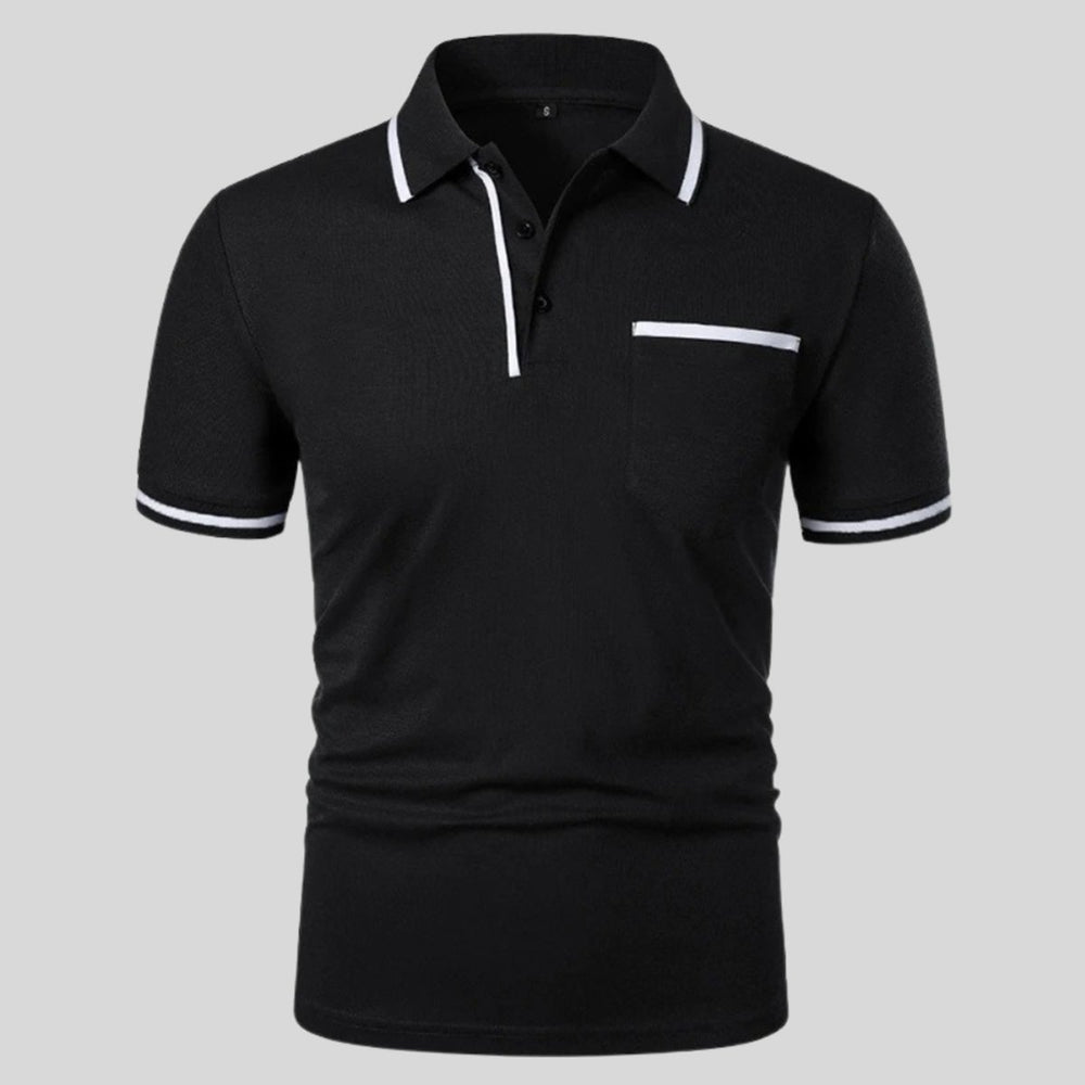 Men's Short-Sleeve Contrast-Trim Chest Pocket Polo Shirt - Black