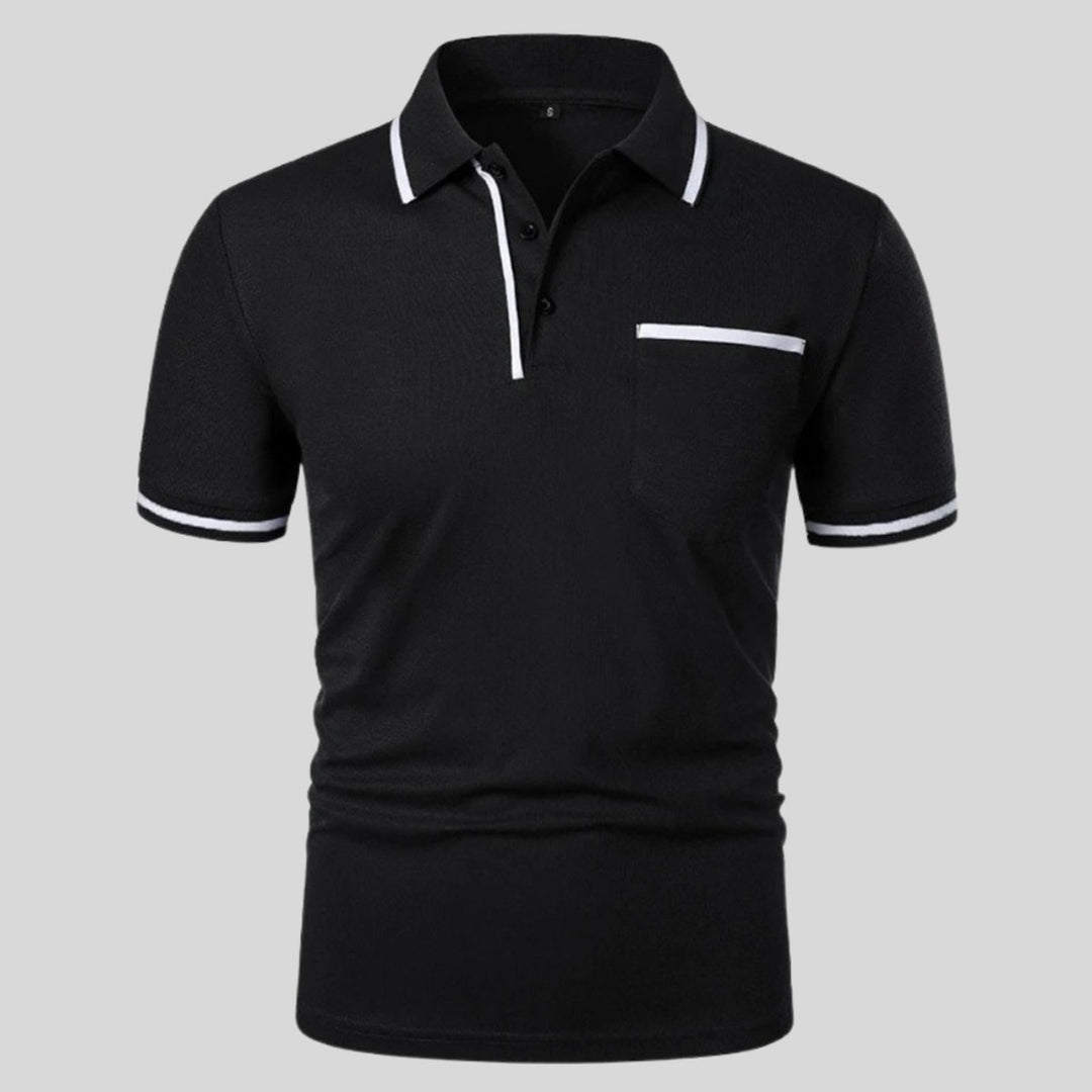 Men's Short-Sleeve Contrast-Trim Chest Pocket Polo Shirt - Black