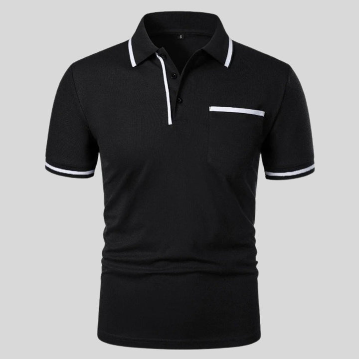 Men's Short-Sleeve Contrast-Trim Chest Pocket Polo Shirt - Black