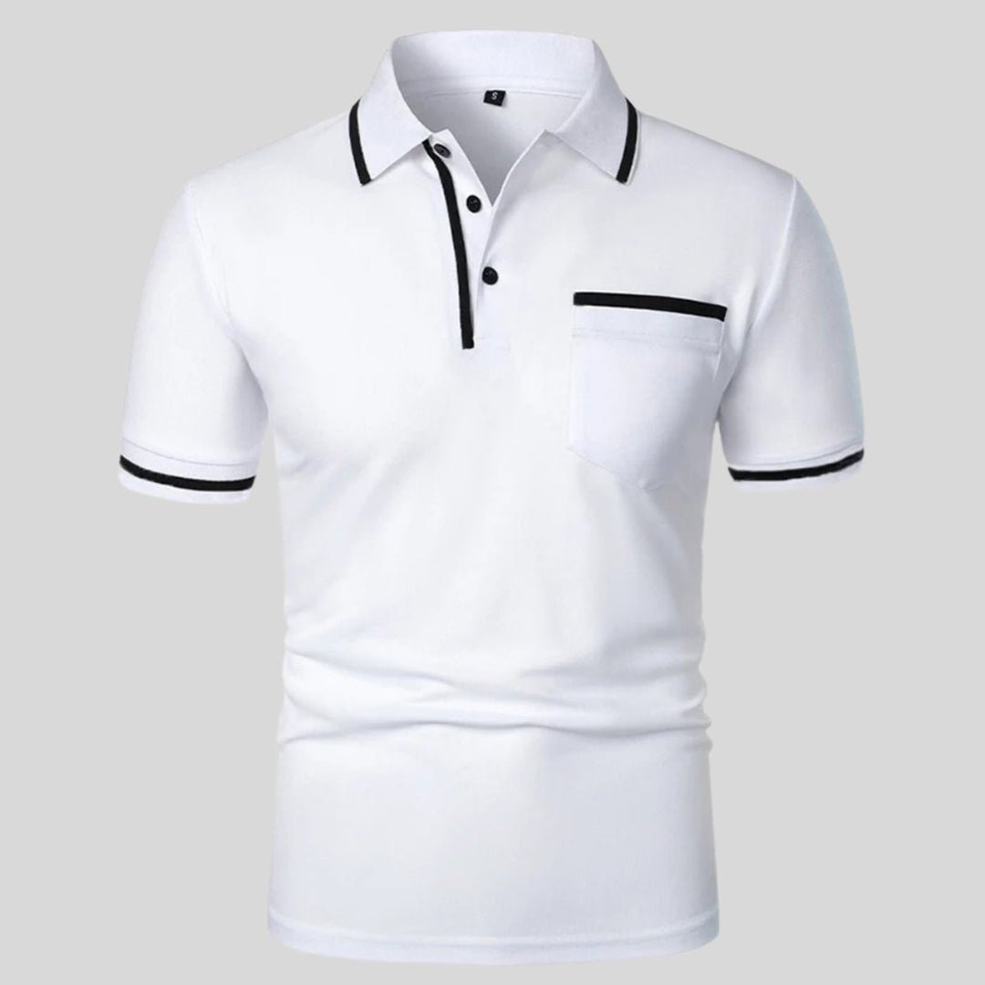 Men's Short-Sleeve Contrast-Trim Chest Pocket Polo Shirt - White