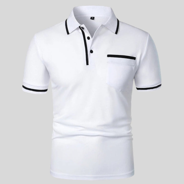 Men's Short-Sleeve Contrast-Trim Chest Pocket Polo Shirt - White