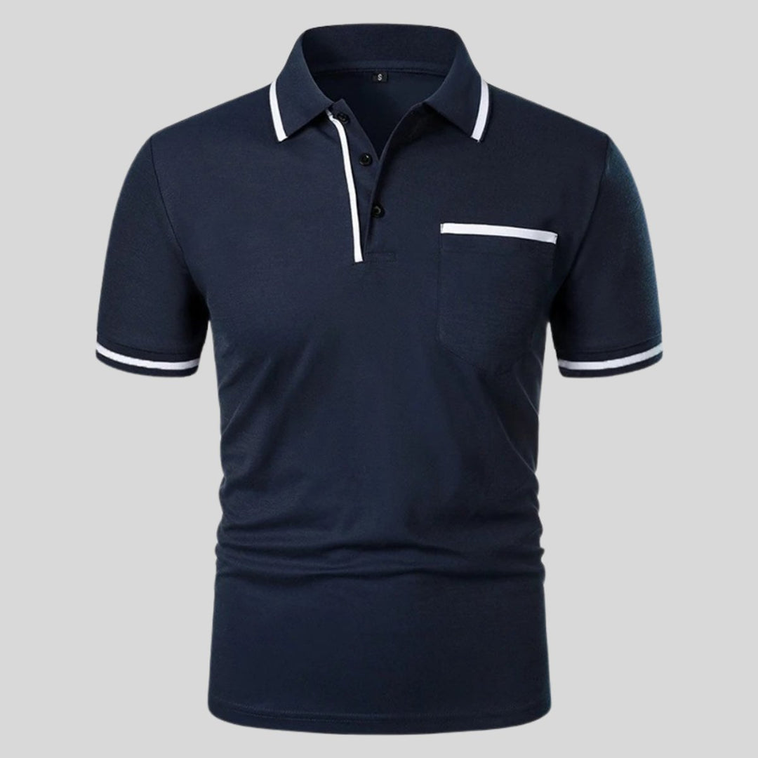 Men's Short-Sleeve Contrast-Trim Chest Pocket Polo Shirt - Navy Blue