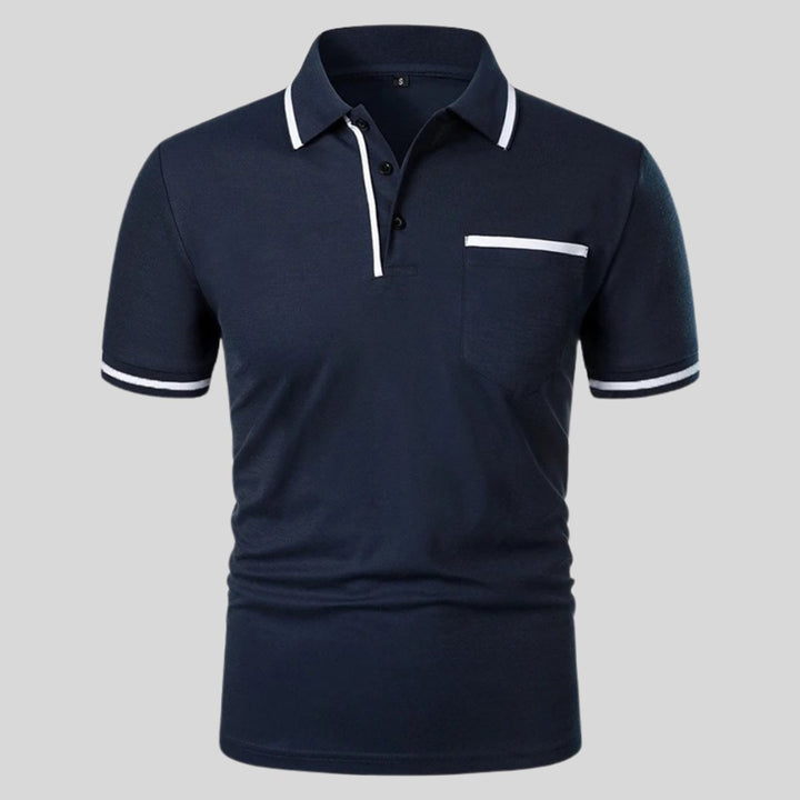 Men's Short-Sleeve Contrast-Trim Chest Pocket Polo Shirt - Navy Blue