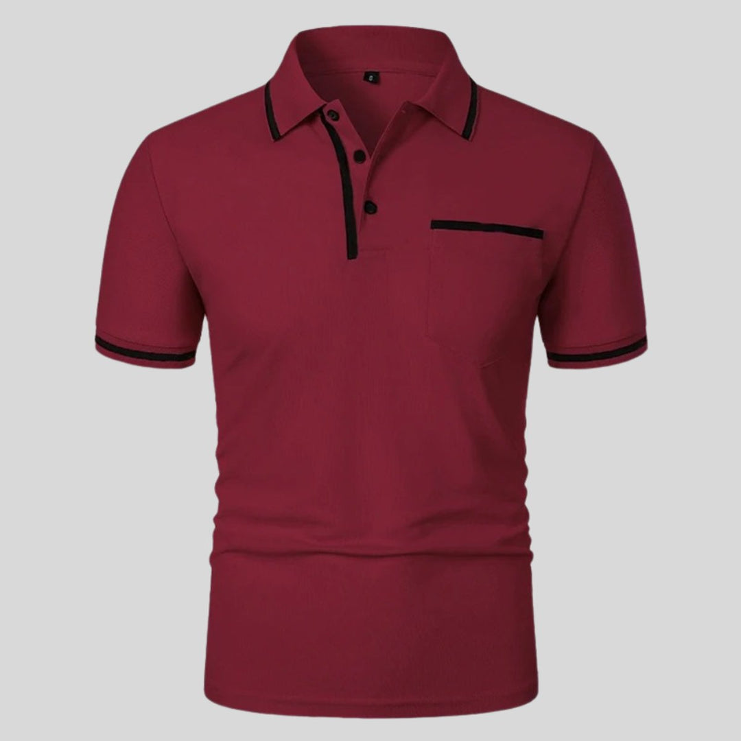 Men's Short-Sleeve Contrast-Trim Chest Pocket Polo Shirt - Burgundy