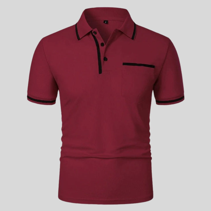 Men's Short-Sleeve Contrast-Trim Chest Pocket Polo Shirt - Burgundy
