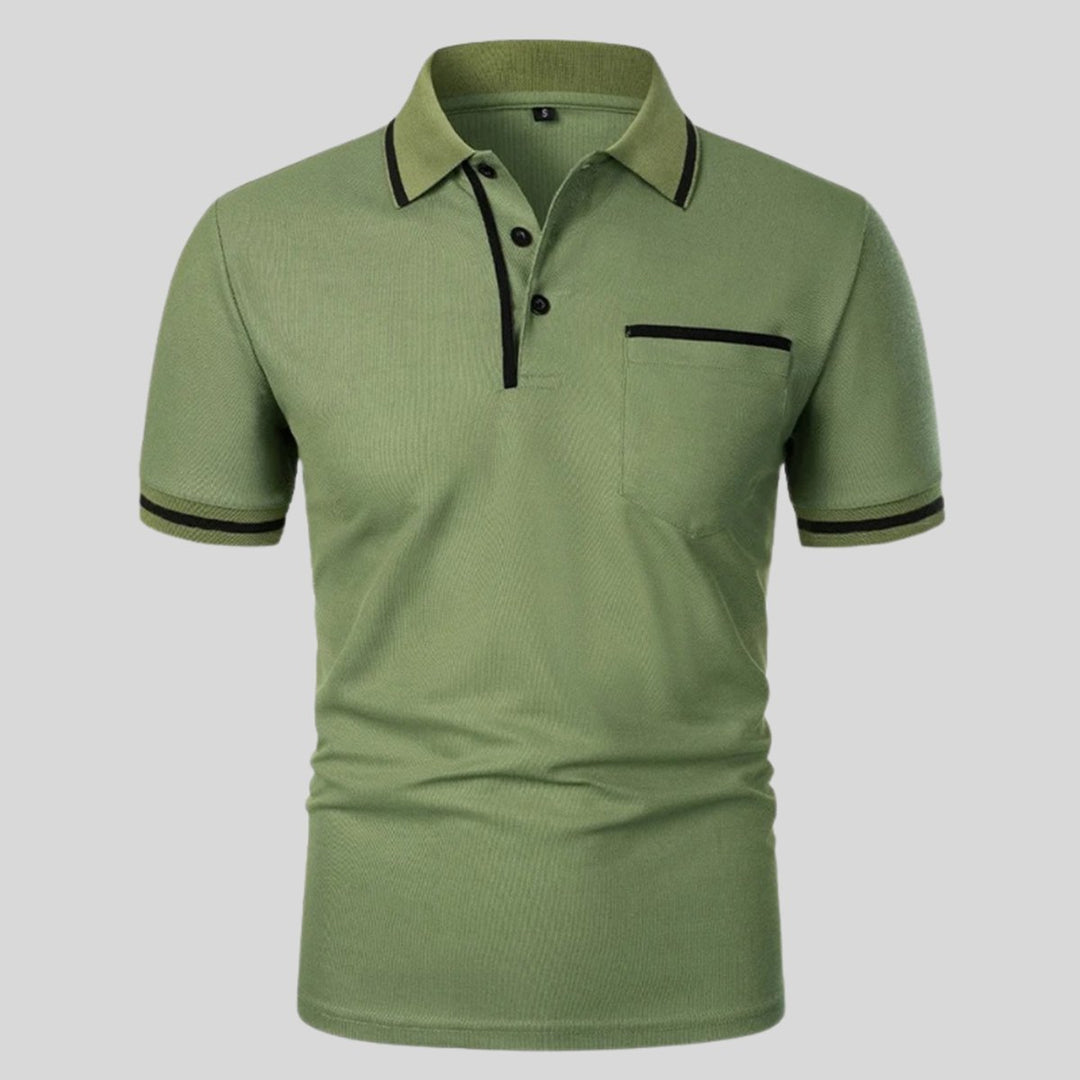 Men's Short-Sleeve Contrast-Trim Chest Pocket Polo Shirt - Green