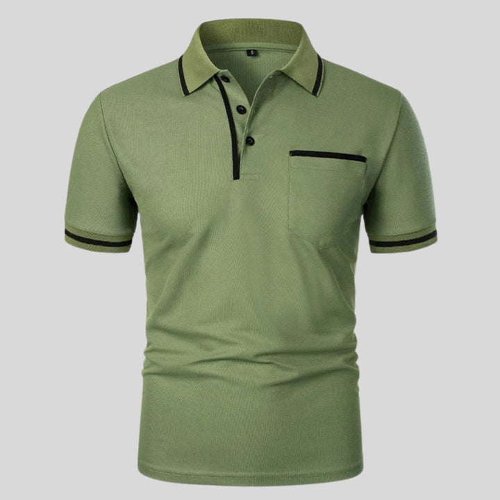 Men's Short-Sleeve Contrast-Trim Chest Pocket Polo Shirt - Green