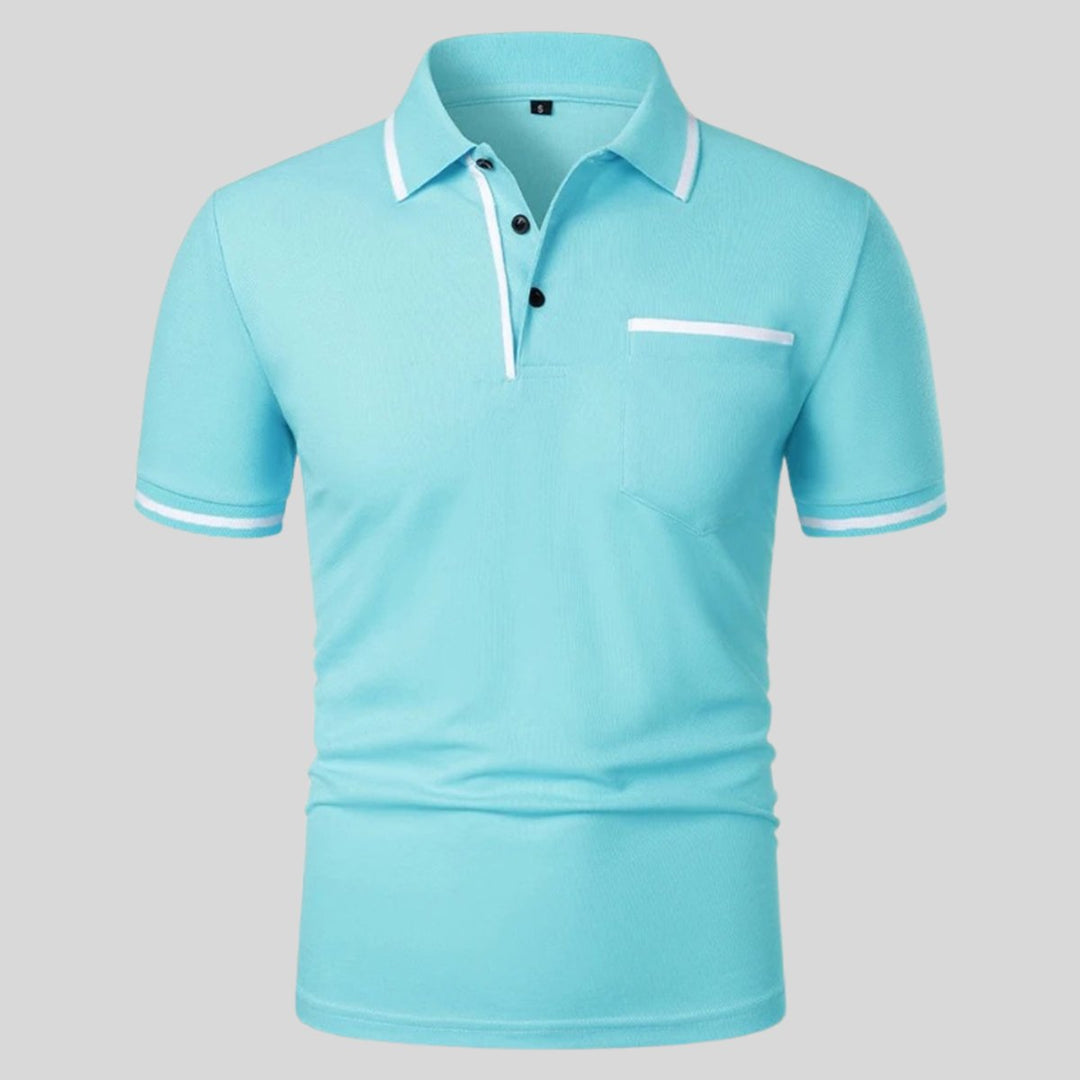 Men's Short-Sleeve Contrast-Trim Chest Pocket Polo Shirt - Ocean Blue