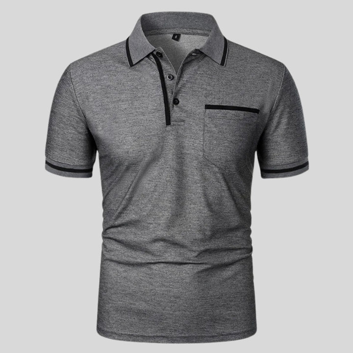 Men's Short-Sleeve Contrast-Trim Chest Pocket Polo Shirt - Dark Gray