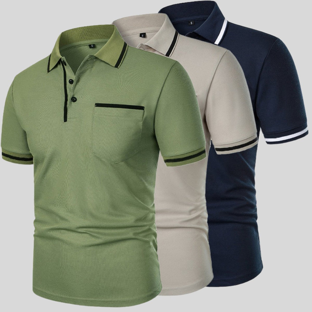 Men's Short-Sleeve Contrast-Trim Chest Pocket Polo Shirt