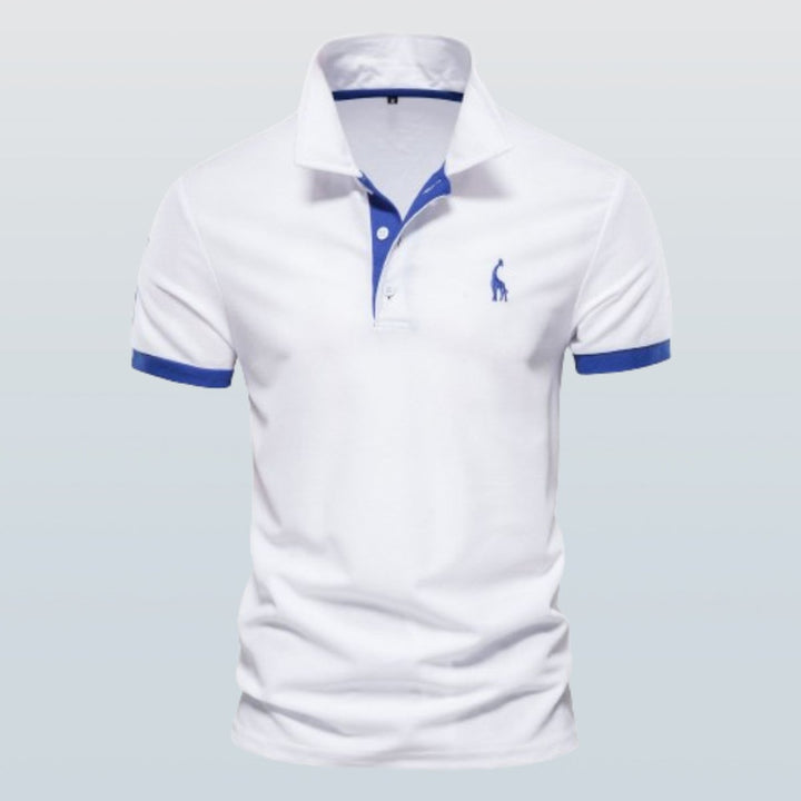 Men's Short-Sleeve Contrast-Trim Giraffe-Embroidered Polo Shirt - White