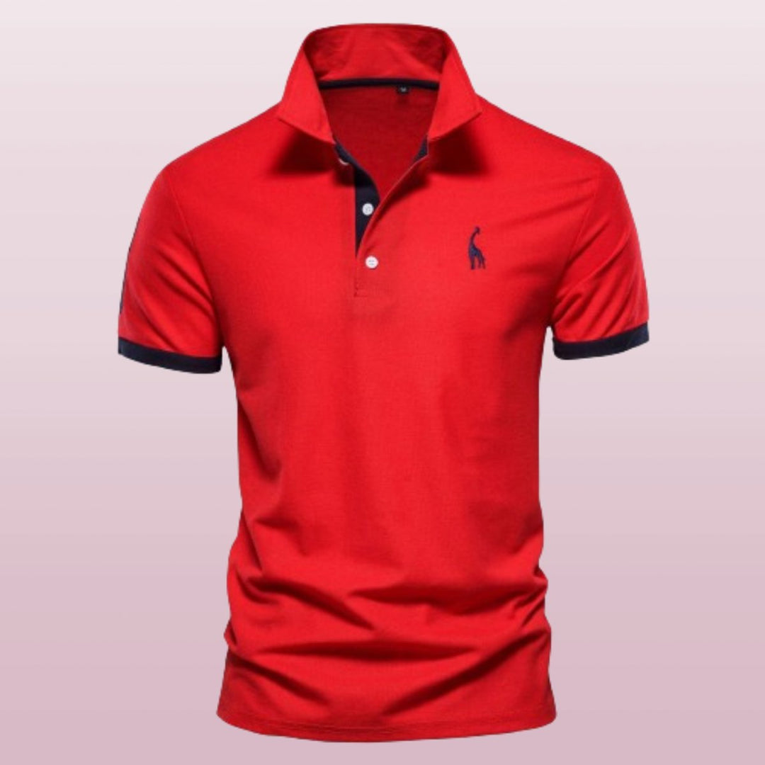 Men's Short-Sleeve Contrast-Trim Giraffe-Embroidered Polo Shirt - Red