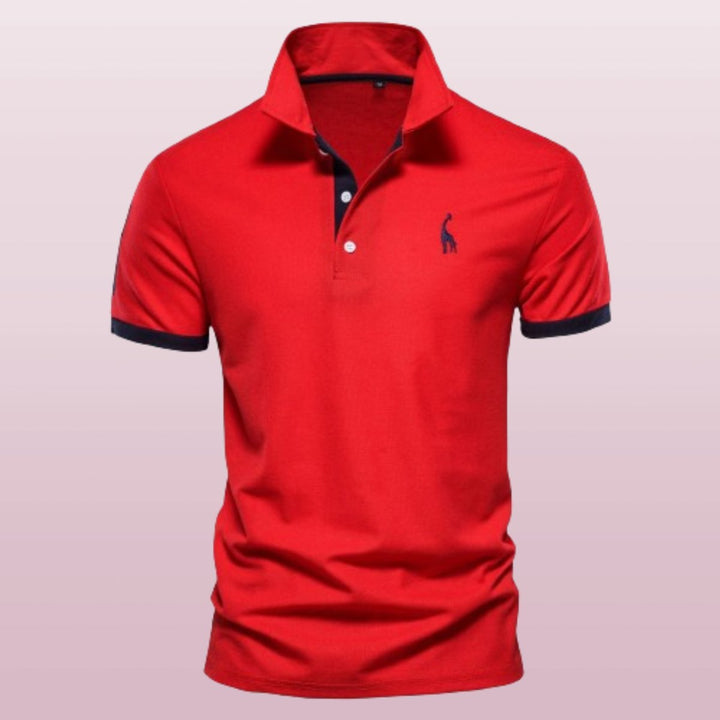 Men's Short-Sleeve Contrast-Trim Giraffe-Embroidered Polo Shirt - Red
