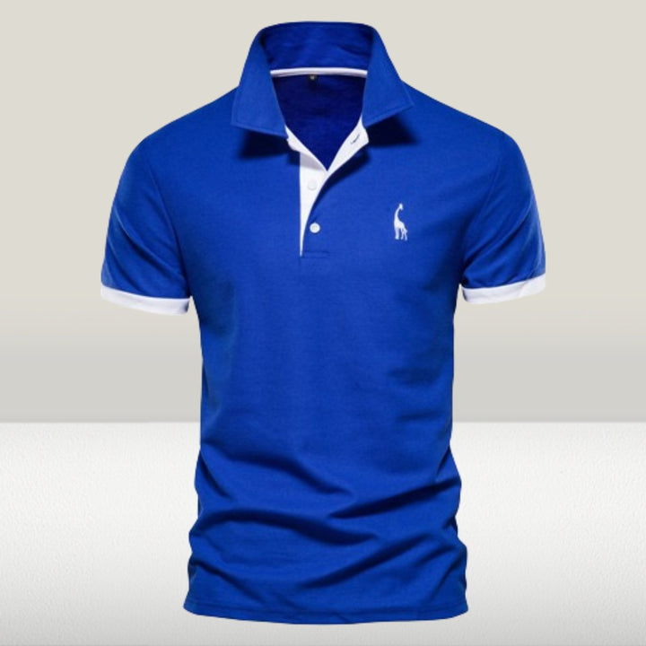 Men's Short-Sleeve Contrast-Trim Giraffe-Embroidered Polo Shirt - Blue