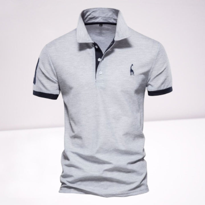 Men's Short-Sleeve Contrast-Trim Giraffe-Embroidered Polo Shirt - Gray