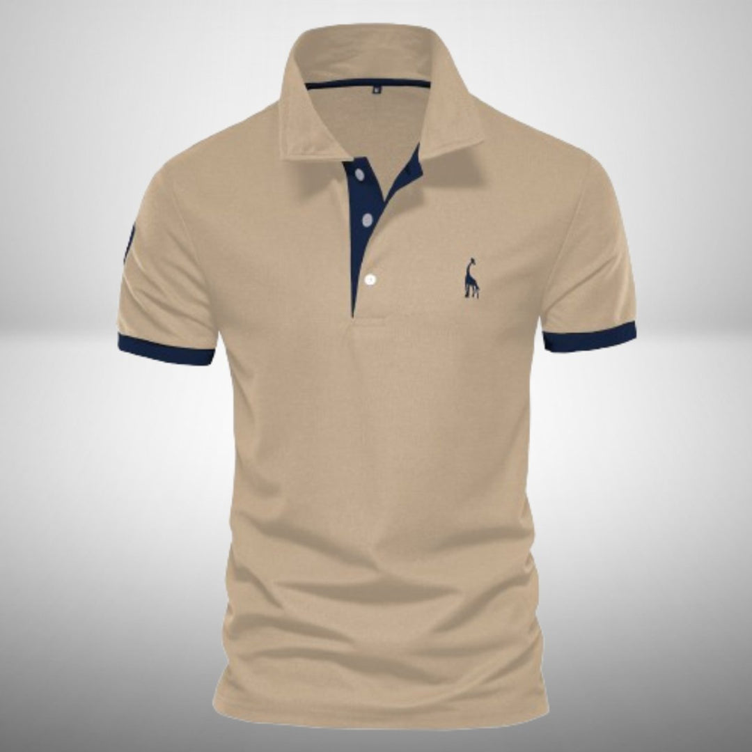 Men's Short-Sleeve Contrast-Trim Giraffe-Embroidered Polo Shirt - Khaki