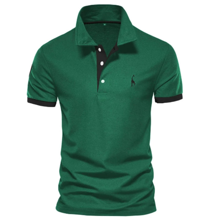 Men's Short-Sleeve Contrast-Trim Giraffe-Embroidered Polo Shirt - Green
