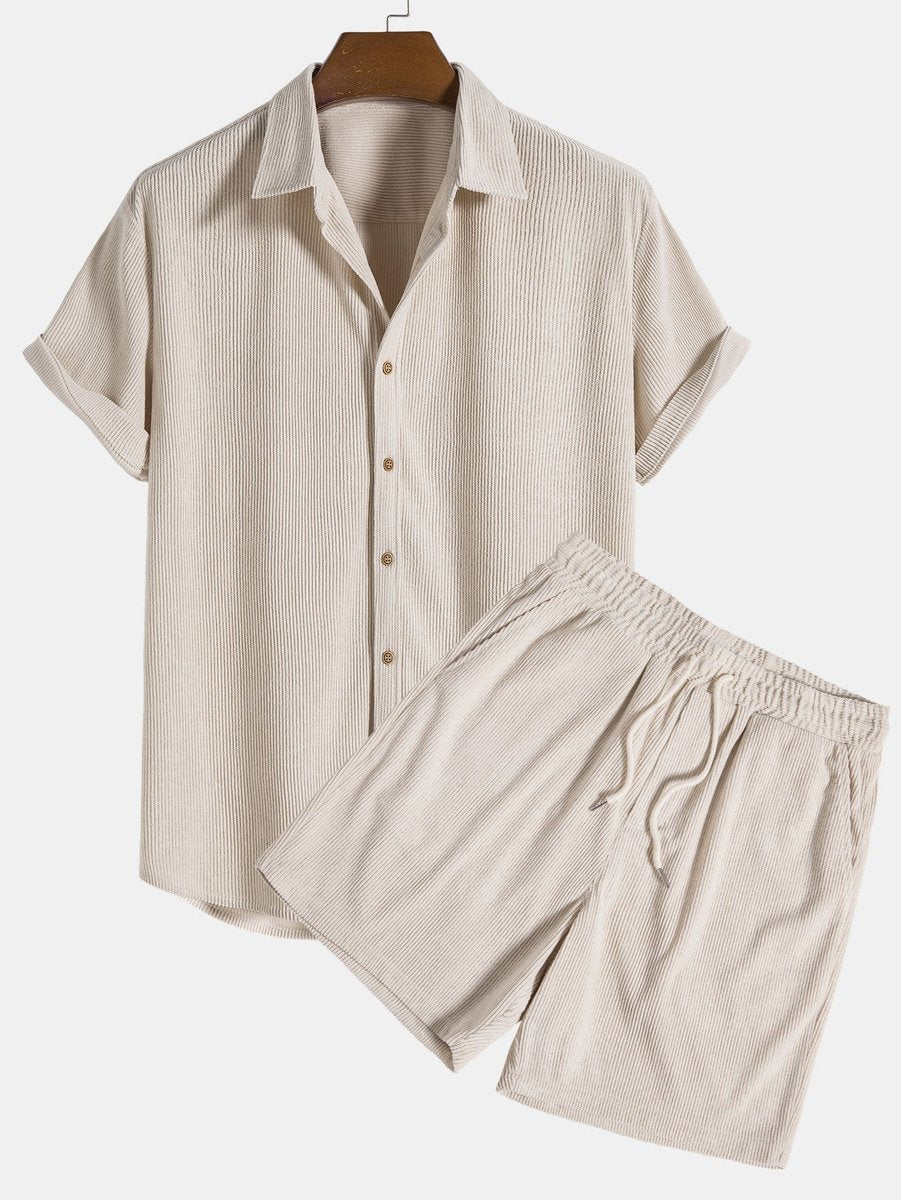Men's Short-Sleeve Corduroy Button-Up Shirt