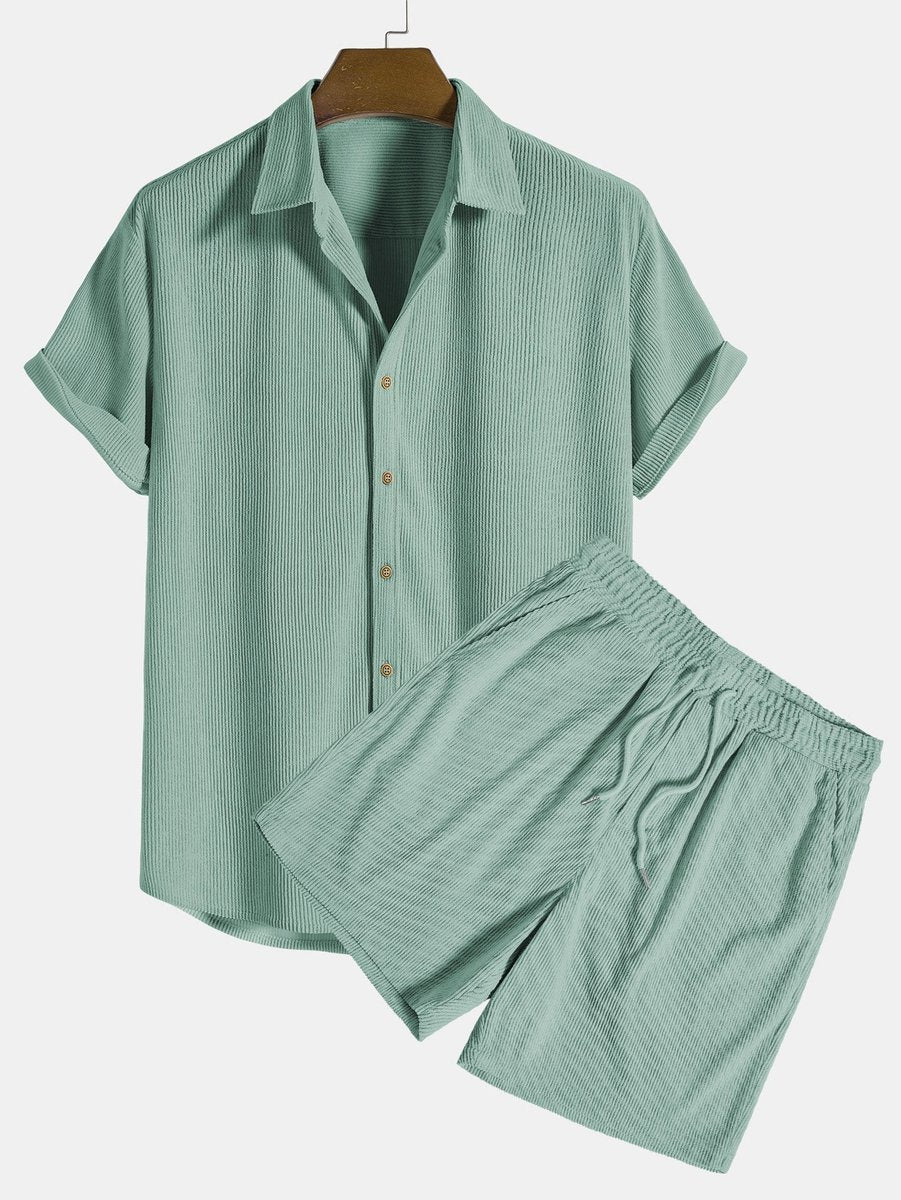 Men's Short-Sleeve Corduroy Button-Up Shirt