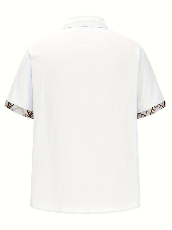 Men's Short-Sleeve Plaid-Lined Linen Button-Down Shirt