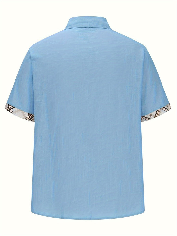 Men's Short-Sleeve Plaid-Lined Linen Button-Down Shirt