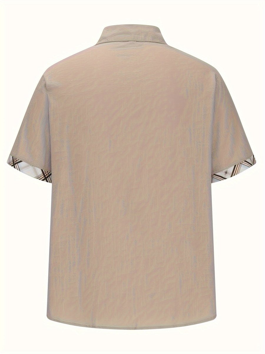 Men's Short-Sleeve Plaid-Lined Linen Button-Down Shirt