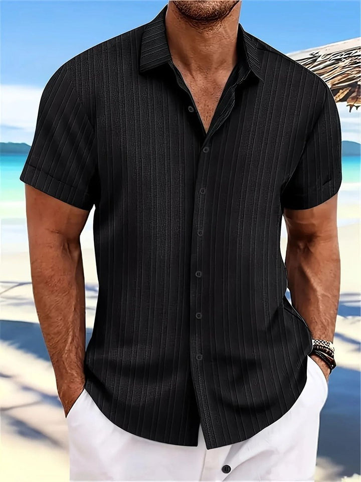Men's Short-Sleeve Textured Striped Button-Down Summer Shirt