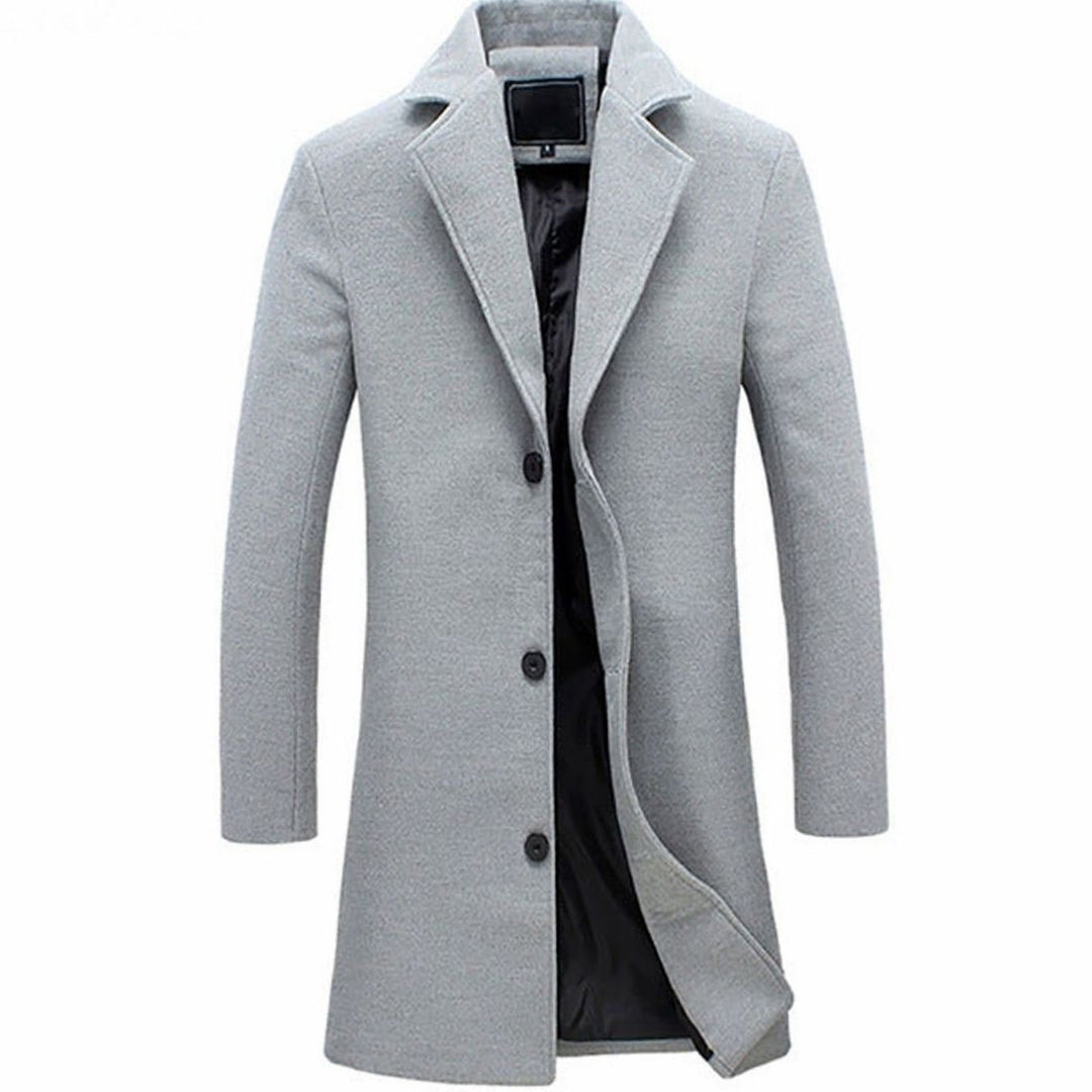 Men's Single-Breasted Slim-Fit Wool-Blend Long Overcoat - Gray