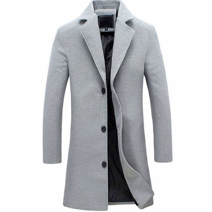 Men's Single-Breasted Slim-Fit Wool-Blend Long Overcoat - Gray