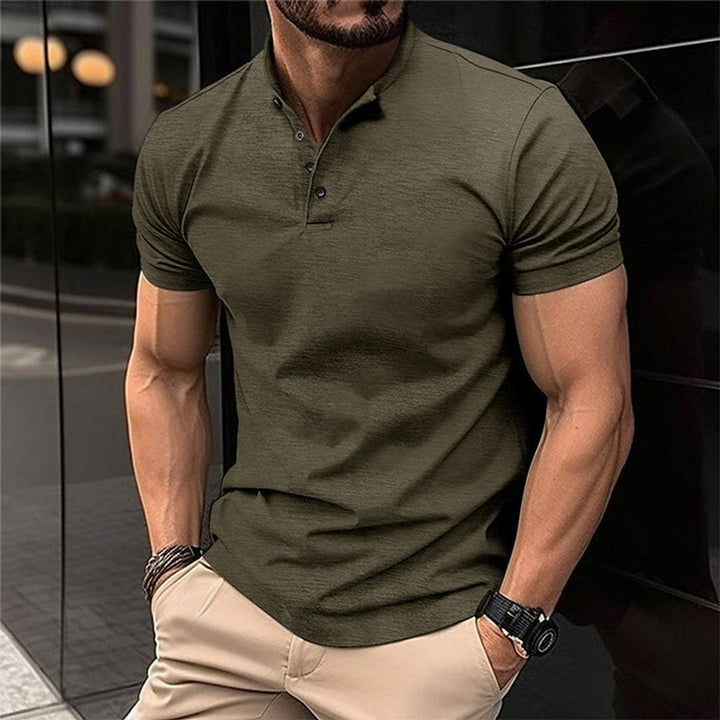 Men's Slim-Fit Band-Collar Henley Men Polo Shirt - Army Green