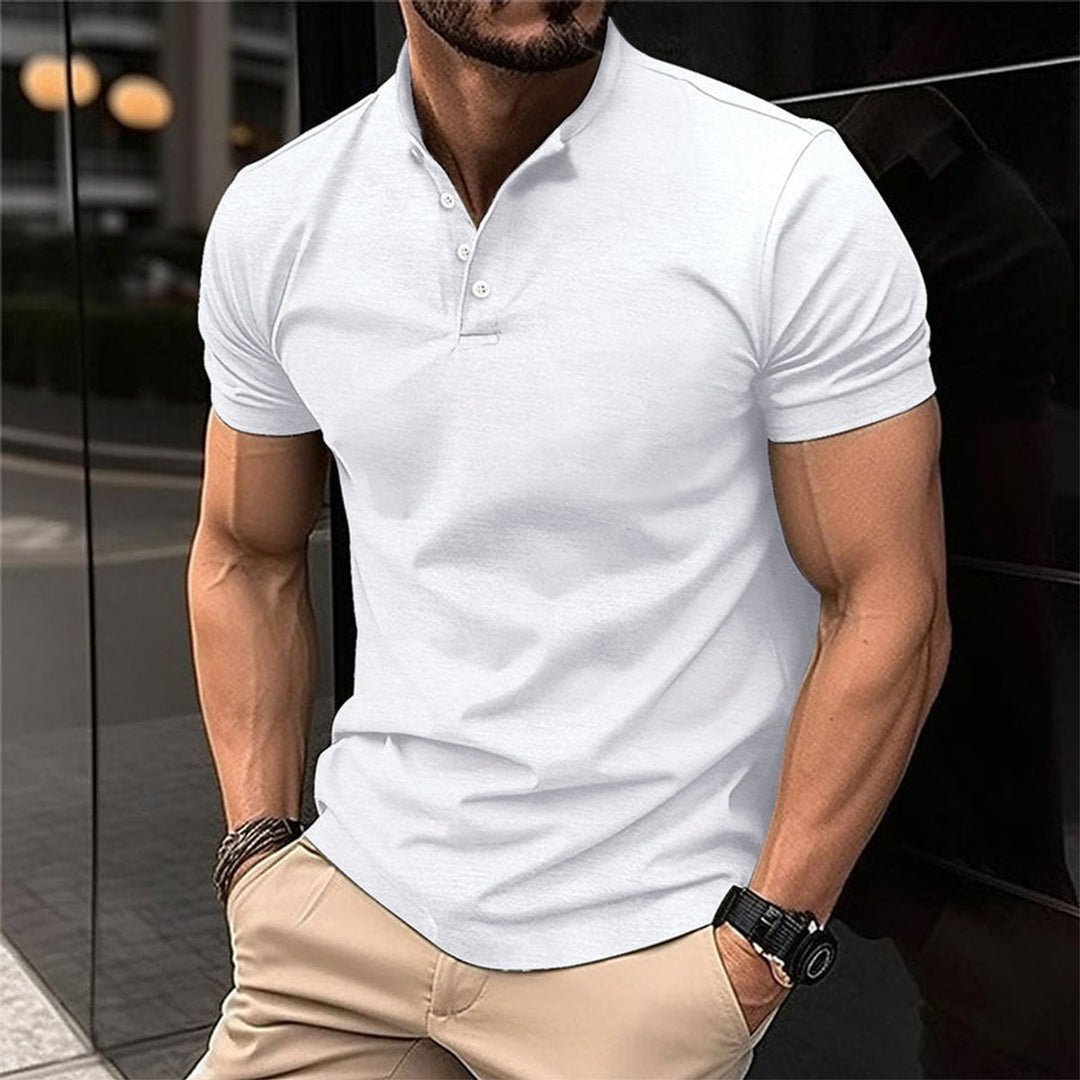 Men's Slim-Fit Band-Collar Henley Men Polo Shirt - White