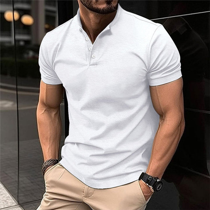 Men's Slim-Fit Band-Collar Henley Men Polo Shirt - White