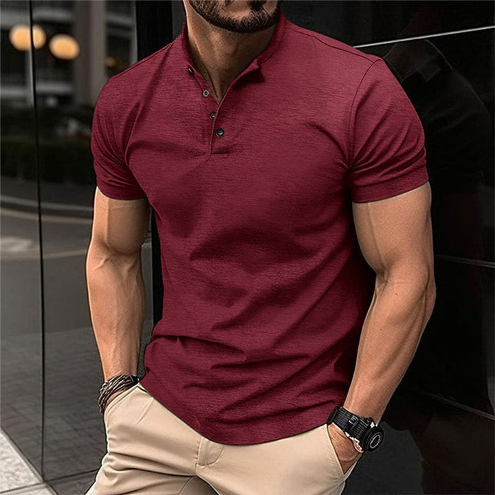 Men's Slim-Fit Band-Collar Henley Men Polo Shirt - Red