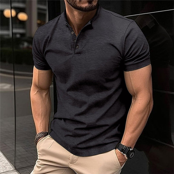 Men's Slim-Fit Band-Collar Henley Men Polo Shirt - Black