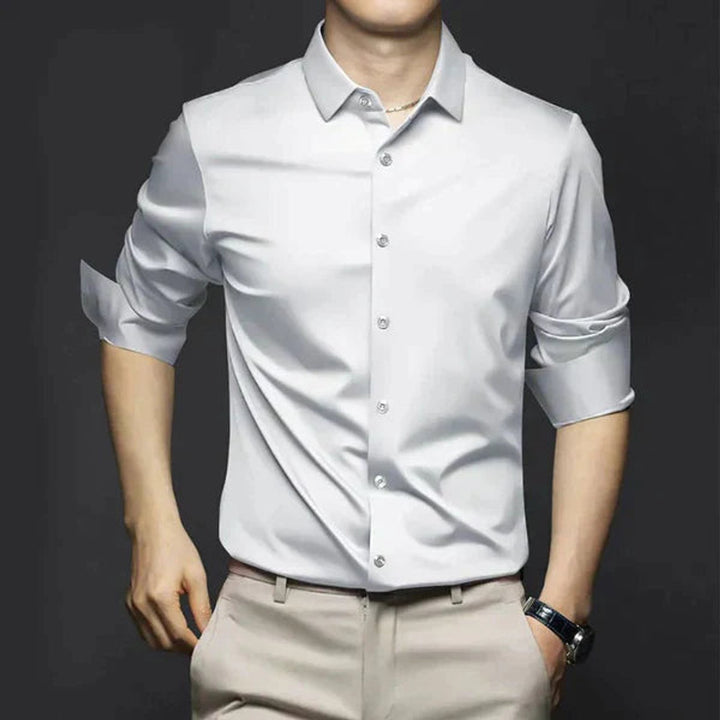Men's Slim Fit Button-Down Polo Shirt Long Sleeve Dress Shirt - White