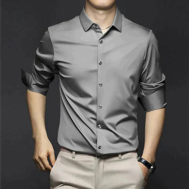Men's Slim Fit Button-Down Polo Shirt Long Sleeve Dress Shirt - Dark Gray