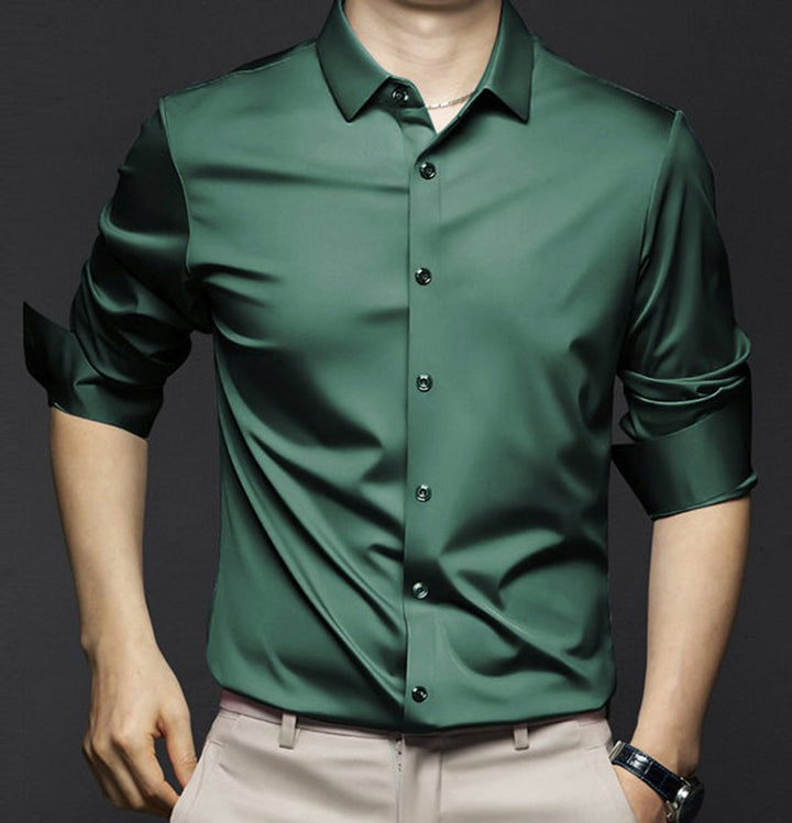 Men's Slim Fit Button-Down Polo Shirt Long Sleeve Dress Shirt - Dark Green