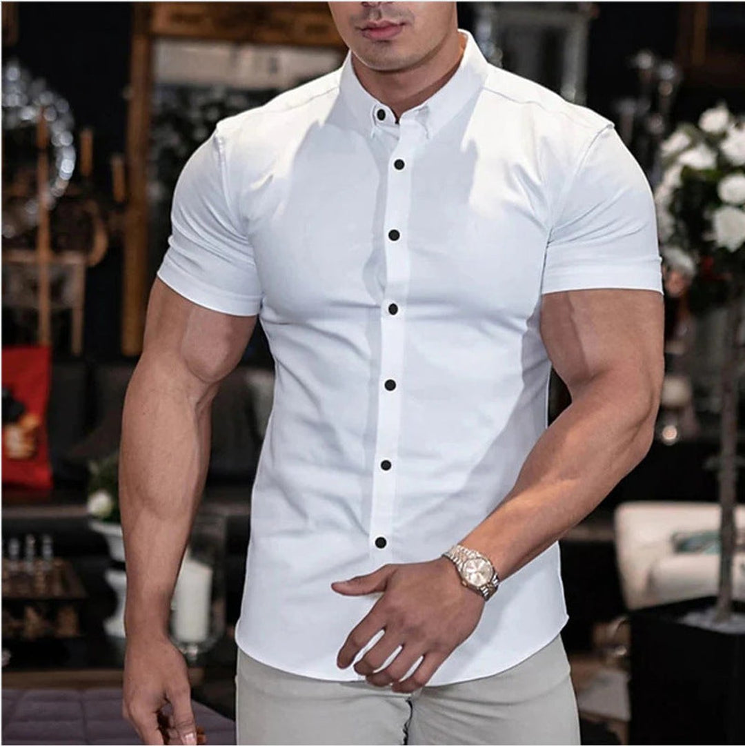 Men's Slim-Fit Short-Sleeve Button-Down Dress Shirt