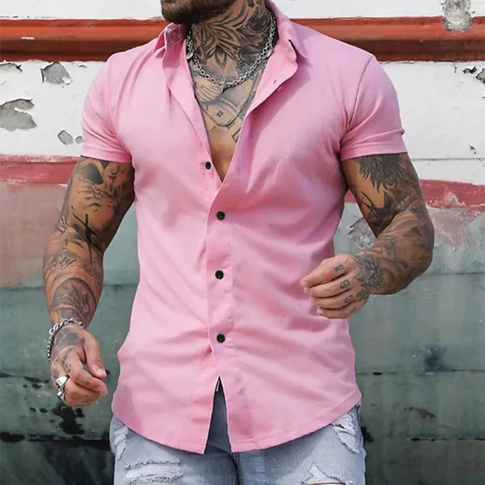 Men's Slim-Fit Short-Sleeve Button-Down Dress Shirt