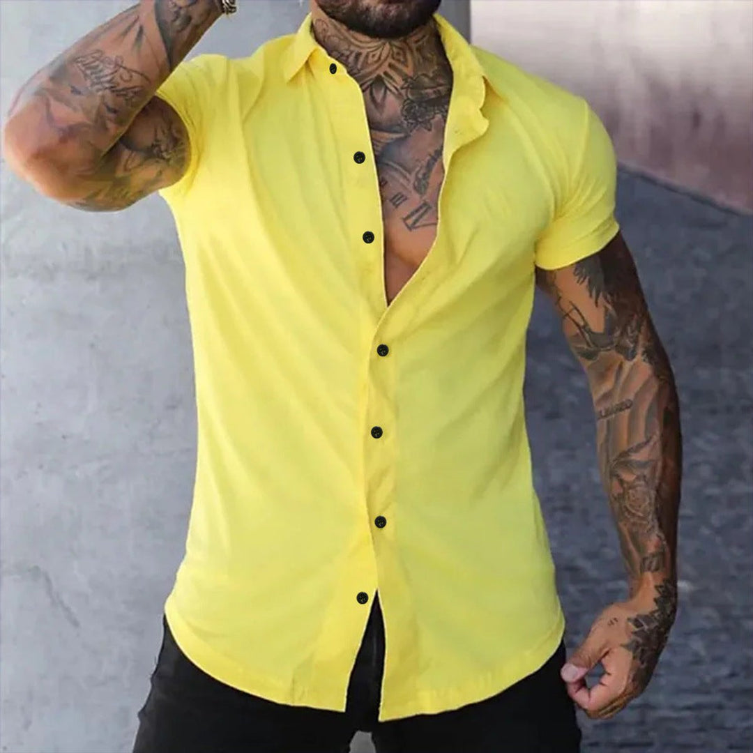 Men's Slim-Fit Short-Sleeve Button-Down Dress Shirt