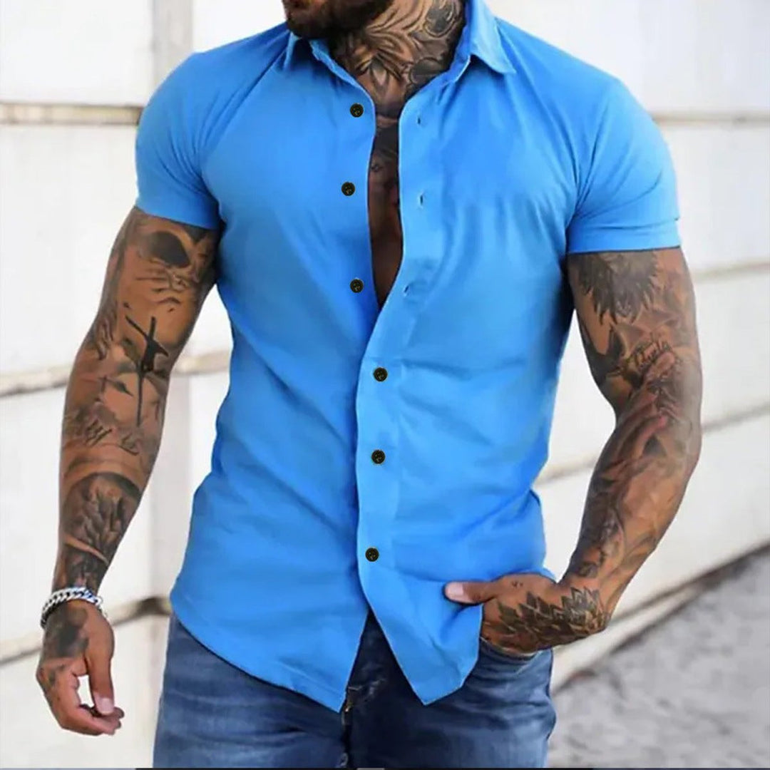 Men's Slim-Fit Short-Sleeve Button-Down Dress Shirt