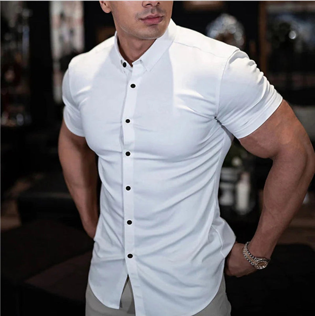 Men's Slim-Fit Short-Sleeve Button-Down Dress Shirt